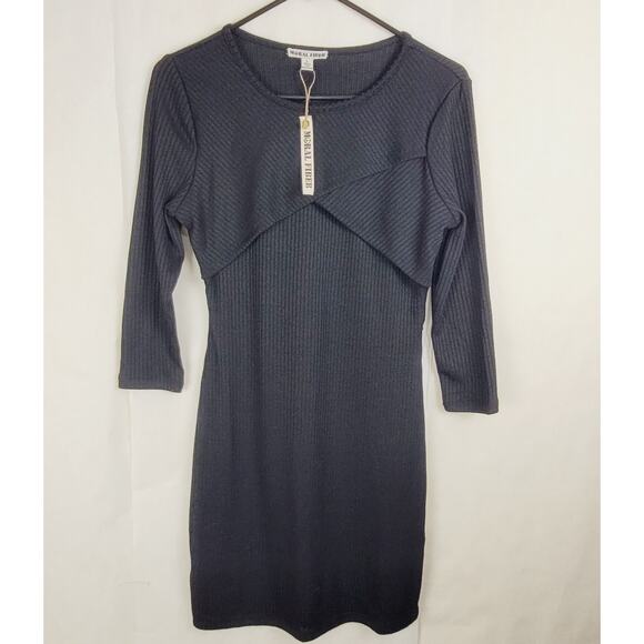 New Moral Fiber black ribbed knit sheath dress Size Large Goth Minimal - Picture 1 of 8